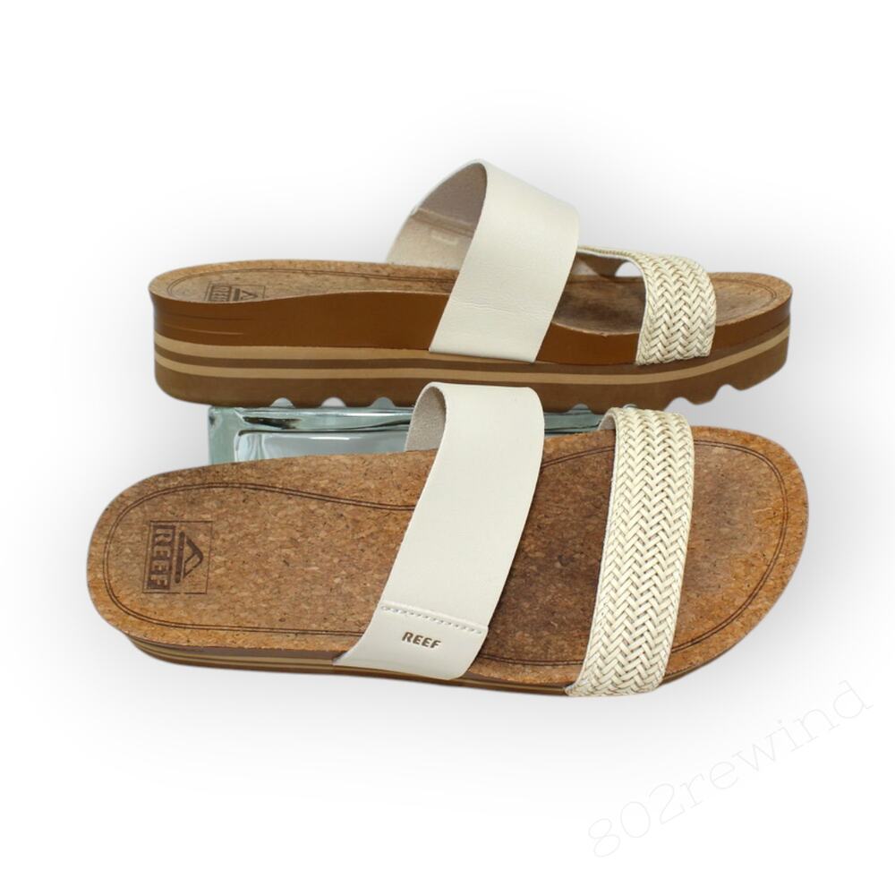 Reef Cushion Vista Hi Women 12 Arch Support Sandals Cream Cork Chunky Lug Vegan - Picture 6 of 15